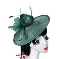 New Arrival Vintage Hemp Yarn Feather Wide Brim Fascinator Hats Wedding Church Derby Sinamay Clip Headpiece  Hairband Headwear