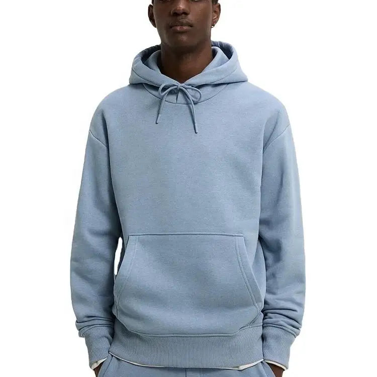 Breathable Soft Solid Fleece Mens Pullovers Drop Shoulder Gray Blue Unisex Women Long Sleeve Multiple Color Plain Hoodies
