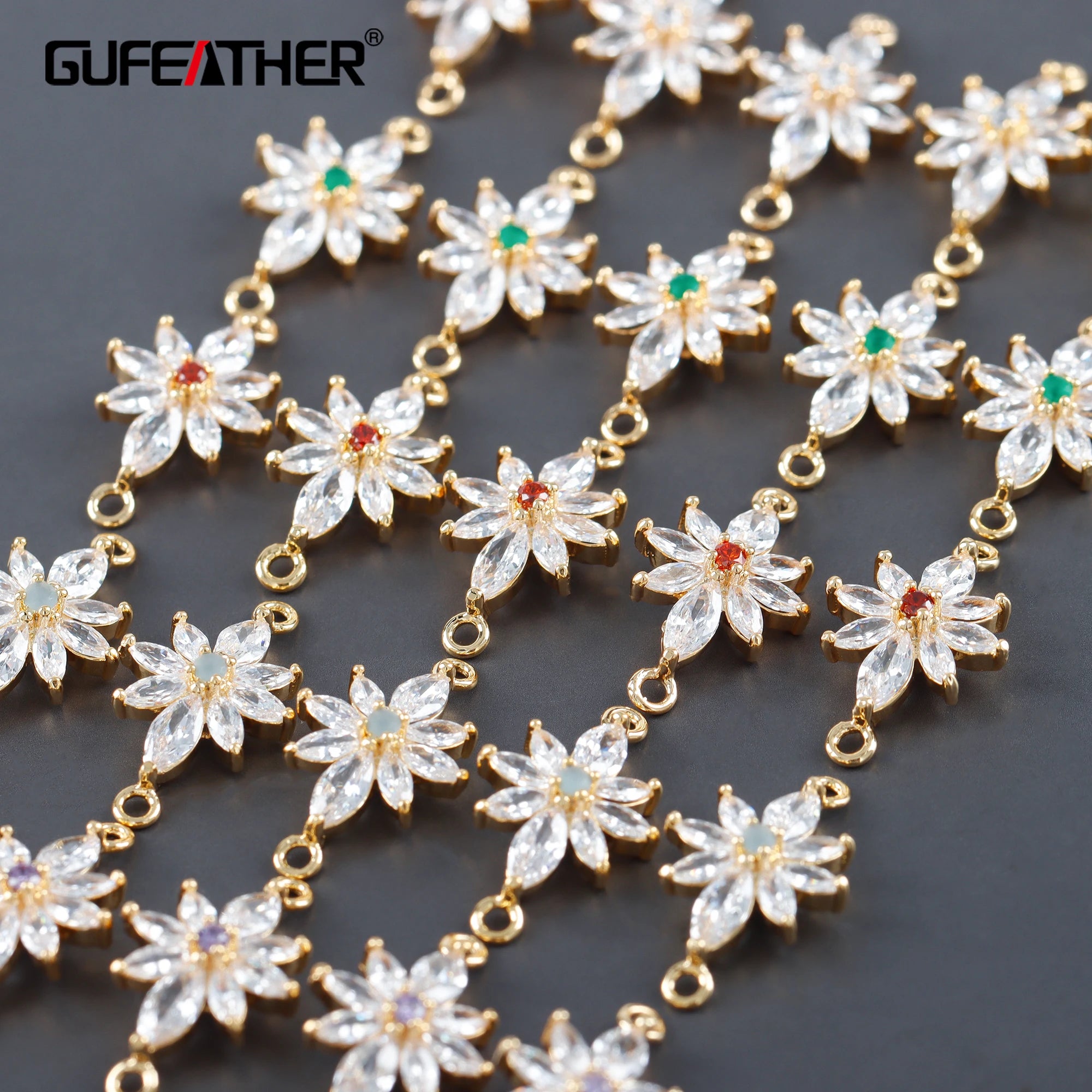 M1129 Nickel-Free 18K Gold Plated Copper and Zircon Jewelry Components Reach Compliant for DIY Earrings 6pcs/Lot