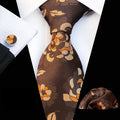 Brown Ties for Men Paisley Floral Neckties Set With Pocket Square Cufflinks Party Wedding Gift Tie Sets Necktie Hanky