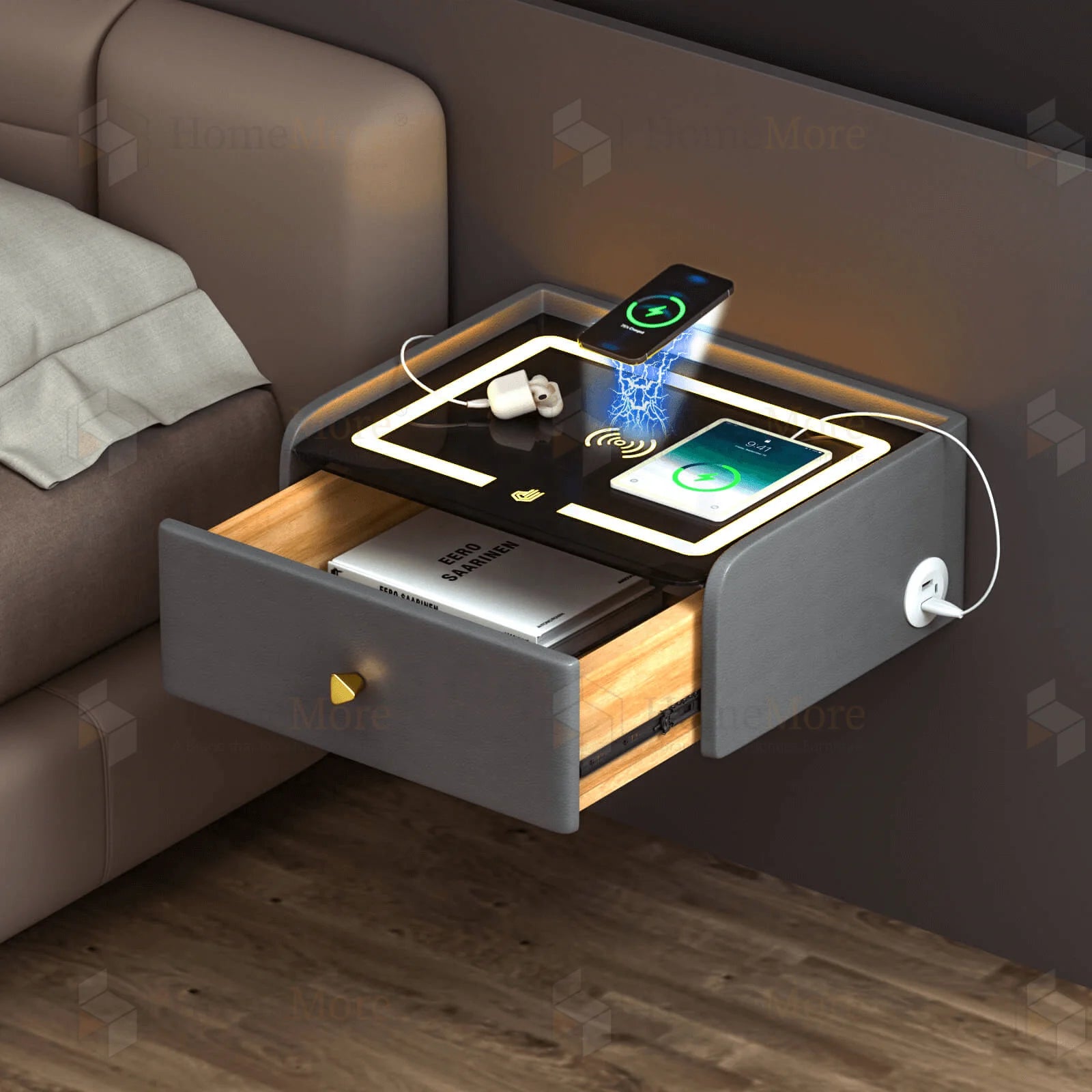 Smart Suspended Bedside Table on Wall New Design Smart Wall-mounted Suspended Bedside Table