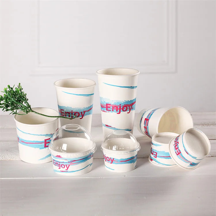 22OZ Disposable Craft Paper Cup with Lid for Cold Beverages Custom Print PLA Cup for Carbonated Drinks