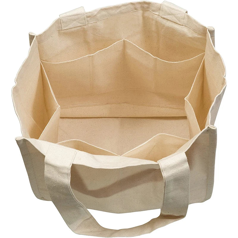 Customized Logo Natural Cotton Canvas Tote Shopping Bags With Pockets for Fruit and Vegetable