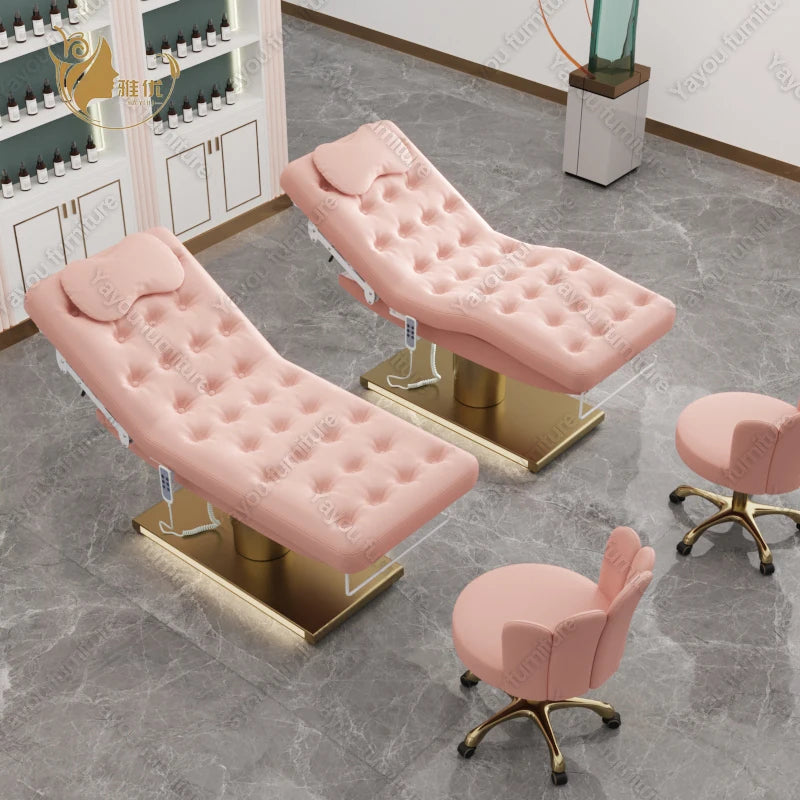 Electric Massage Table Pink Beauty Salon Bed with Golden Base Latest Design Lash Bed