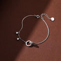 Hot Sale Pure 925 Sterling Silver Thin Chain Crystal Roman Double Circle Charms Bracelets for Women Girls