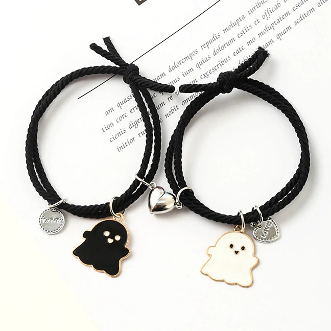 New Boyfriend Birthday Gift Couple Bracelet Heart Magnet Adjustable Bracelet Black White Ghost Bracelet Set Gifts for Women Men