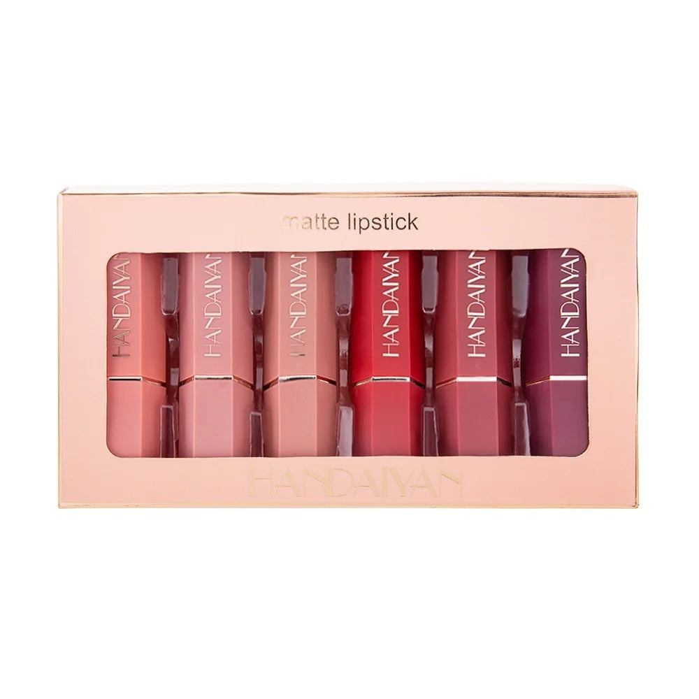 HANDAIYAN Velvet Matte 6-Colour Pop Lipstick Gift Box Set Non-Stick Cup Lip Gloss for Lips Waterproof Feature