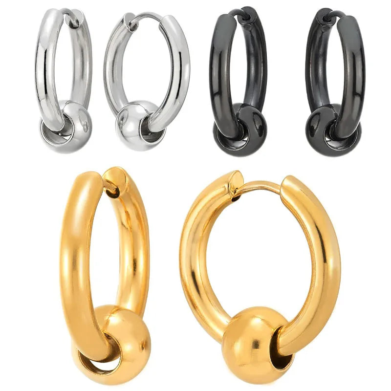 Wholesale  Stainless Steel Circle Earrings Simple High Fashion Titanium Steel Hoop Ball Earrings