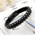 Wide Wristband Jewelry Black Leather Chain Braid Bracelet Magnetic Clasp Custom Accept MegaBDM