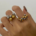 J&D Two-Tone Bead Cluster Ring Adjustable Gold and Silver Stainless Steel Playful Grape Design Statement Jewelry
