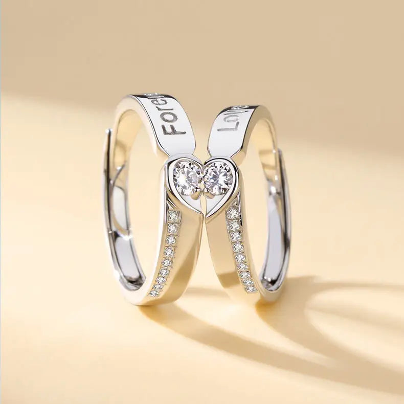New Trends Sterling Silver Plated Rings for Women Men Love Forever Heart Zircon Ring Jewelry Gift for Couple Lovers
