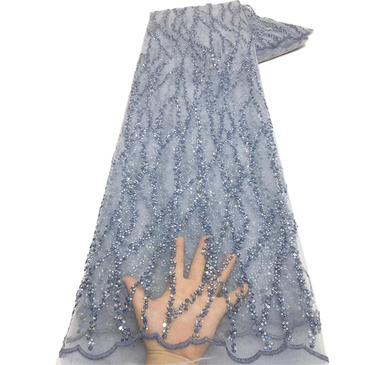 Small Silver Beads Embroidered Floral Swiss Lace Fabric African Embroidery Lace Fabrics for Lace Gala Dress