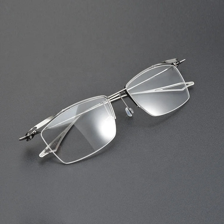 Fashion Men's Half Frame Titanium Eyeglasses Power Reading Classical Square Optical Eyewear Spectacles Gafas Solid Pattern