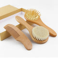 Hot 3 Pcs Wooden Baby Hair Brush and Comb Set with 4 Ultra Soft Natural Goat Bristles for Newborns Toddlers Prevents Cradle Cap