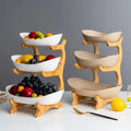 Custom Household Bamboo Wooden Racks 3 Layers Food Container for Party Dish Pottery Ceramic Plate Salad Vegetable Fruits Nuts