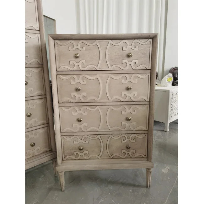 New Arrival Exquisite Solid Wood Carved Convertible Storage Cabinet Modern Design Natural Color 5 Drawers Living Room Furniture