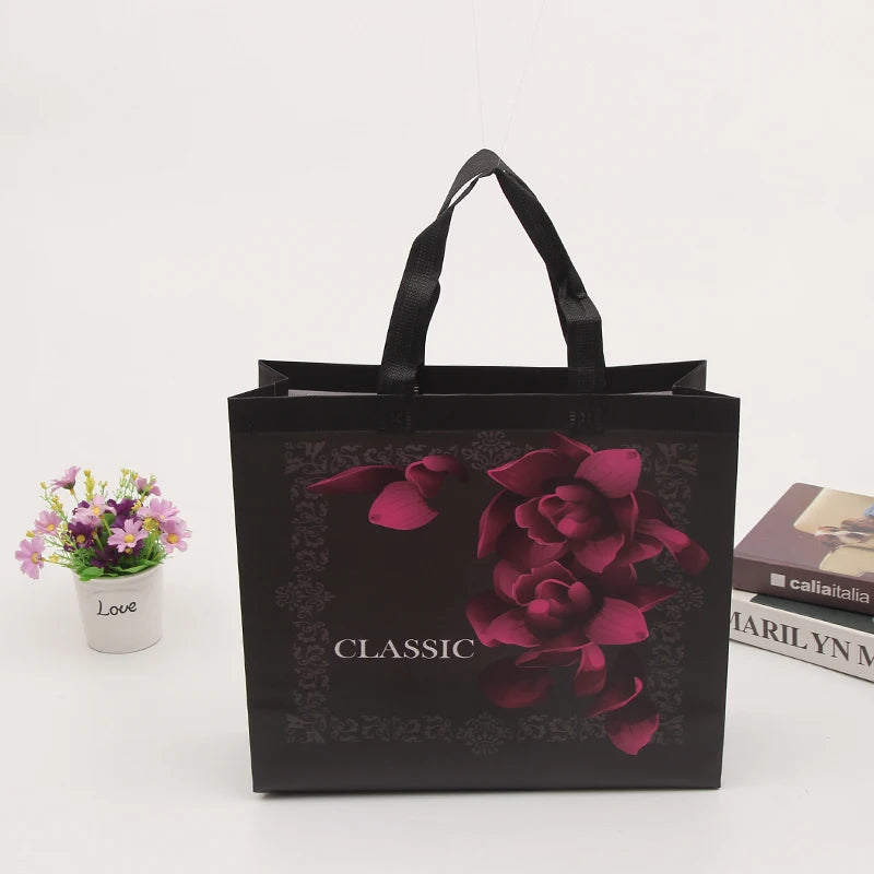 Custom Logo Printed Recycled Green Laminated Non-Woven PP Fabric Shopping Bag Woven Handled Carton Pattern Supermarket Packing