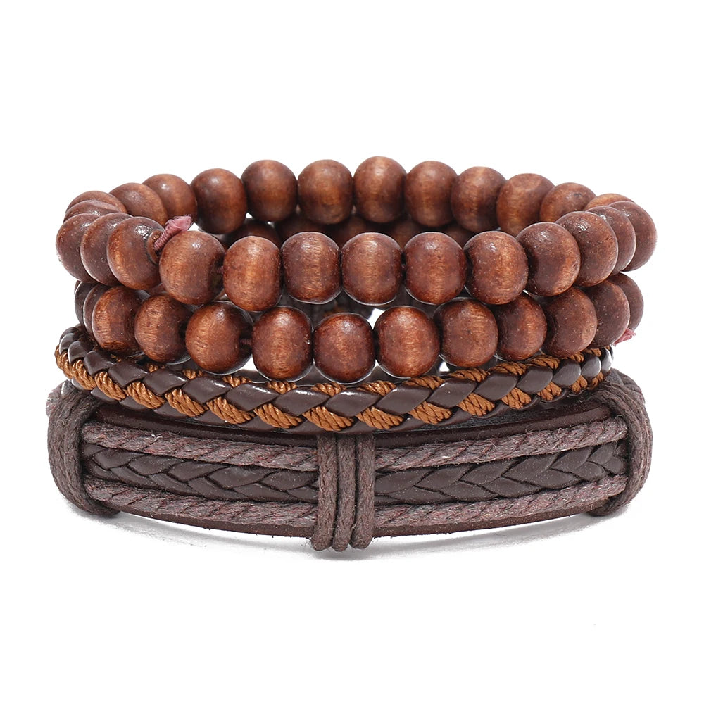 Men's New Fashion Multi-layer Woven Bracelet Set Personalized Simple Beaded Charm Jewelry