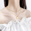 Women's Personalized Double-Layer Chain Stainless Steel Rectangular Letter L Pendant Necklace for Anniversaries