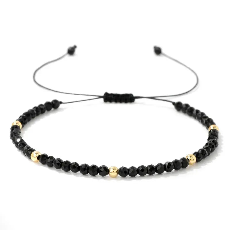 Dainty 4mm Faceted Beaded Bracelet for Women Gift Natural Gemstone Handmade Braided Adjustable Yoga Healing Stone Bracelet