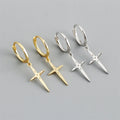 Fashion 925 Sterling Silver 18k Gold Plated Glossy Cross Pendant Hoop Earrings for Women