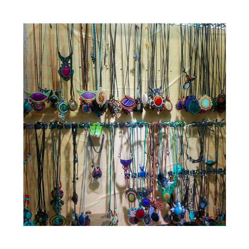 Natural Agate Crystal Malachite Azurite Stone Macrame Work Necklace New Looking Macrame Necklace Withe Natural Stone
