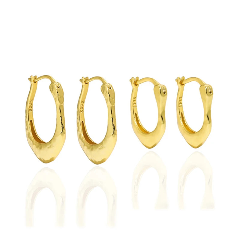 Hammered Puffed Oval Hoops in S925 Sterling Silver 18K Gold Plated Oval Hoop Earrings