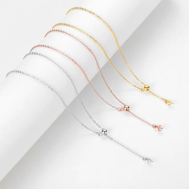 925 Sterling Silver O Shape Chain Cross Positioning Chain Pearl Empty Tray Accessories for Jewelry Making
