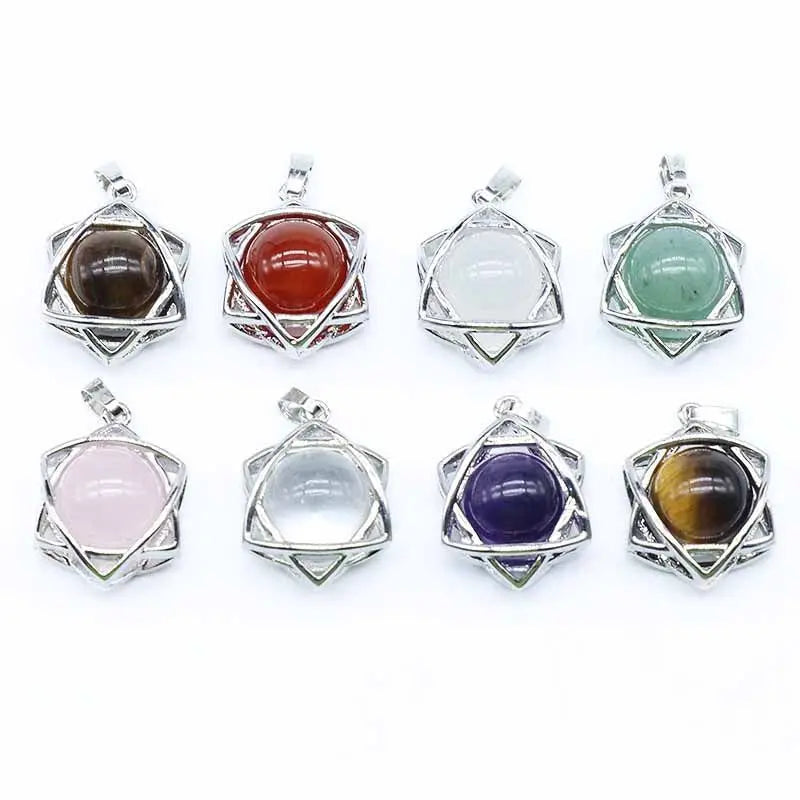 HY Natural Semi-precious Stone Six-pointed Star Crystal Pendant Necklace
