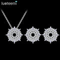LUOTEEMI Cz Charm Pendant Earring Flower Shape Woman Necklace Accessories Lady Iced Out Delicate Jewelry Set
