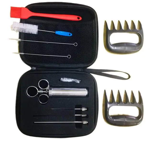 Grill Bump Meat Injector Syringe Kit with 3 Professional Marinade Injector Needles and Travel Case for BBQ
