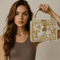 Women Acrylic Evening Clutch Handbag Marble Beaded Gold Flower Purses Circle Handle Handbag Square Box Handbags for Young Girl