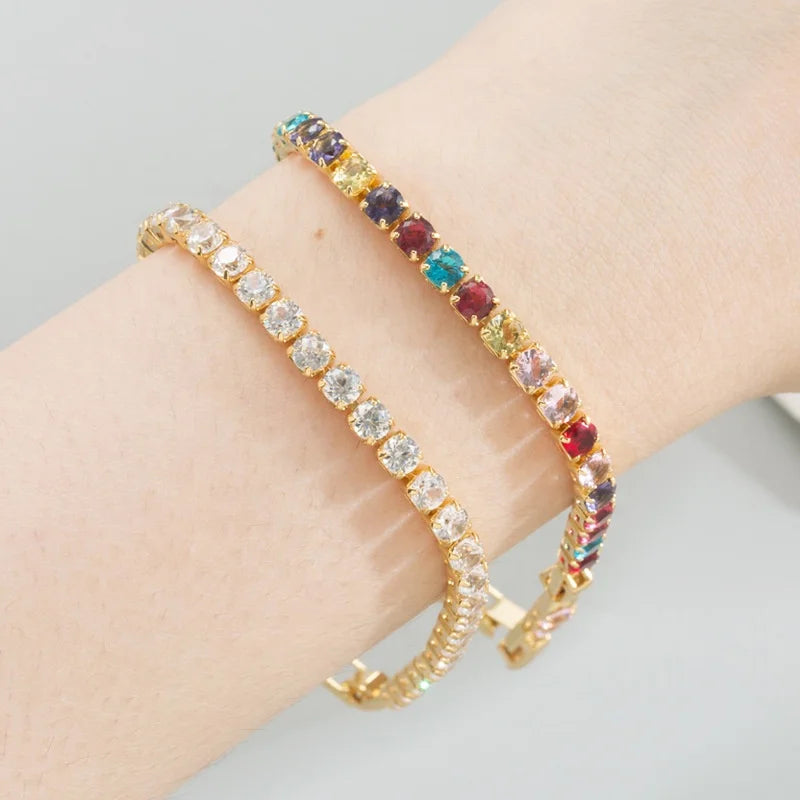 14K Gold Filled 3MM Rhinestone Bangle Cubic Zirconia Classic Tennis Bracelet Gold Link Buckle Bracelets for Women Girls