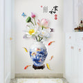 Home Wall Decor Self Adhesive 3d Lotus Vase Flowers Stickers Vinyl Sticker