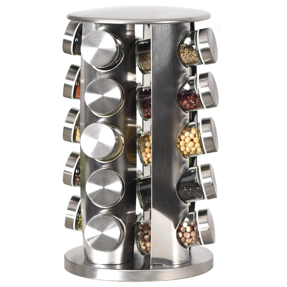 Kitchen Counter Top Spice Rack Organizer with 20 Jars Stainless Steel Seasoning Storage Rack Holder Organizer