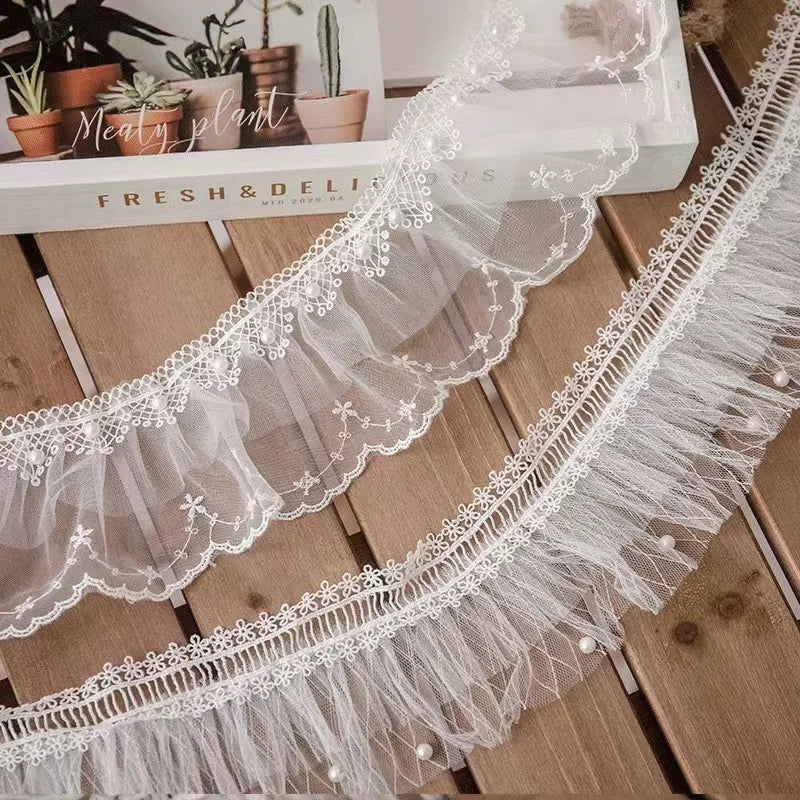 Factory Spot White Beaded Lace Embroidery Lolita Wedding Dress Decoration Lace