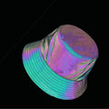 Custom Wholesale Women Wide Brim Summer Beach rainbow Prints Reflective Polyester Sun Cap Reflecting 6 Panel Baseball Sport Hat