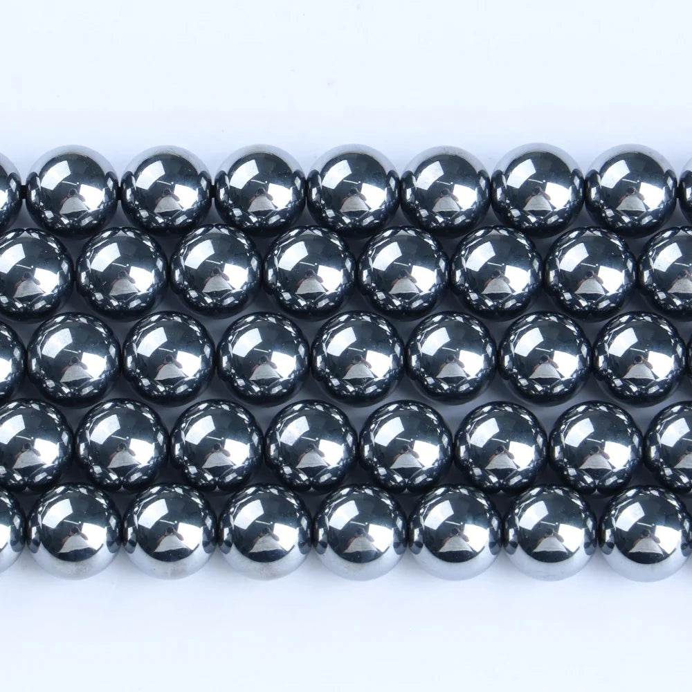 Wholesale High Quality Energy Terahertz 4 6 8 10mm Smooth Round Loose Gemstone Beads for Jewelry Making DIY Crystal Silver Beads