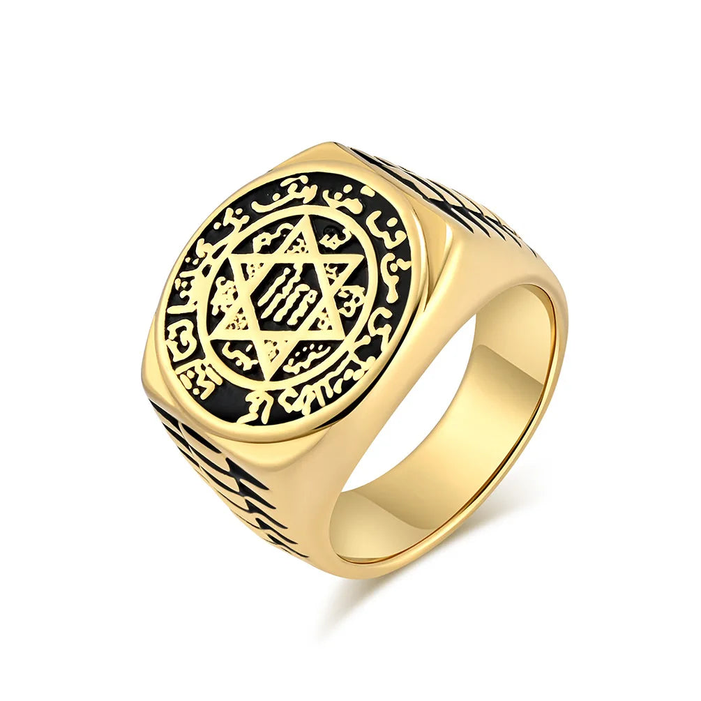 Fashionable Vintage Hexagonal Star Twelve Zodiac Guardian Stainless Steel Ring Niche Personality Men's Jewelry Ring Wholesale MegaBDM