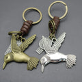 Men's Retro Woven Cowhide Keychain Creative Alloy Bird Design Light Bronze Eco-Friendly Metal Keychain
