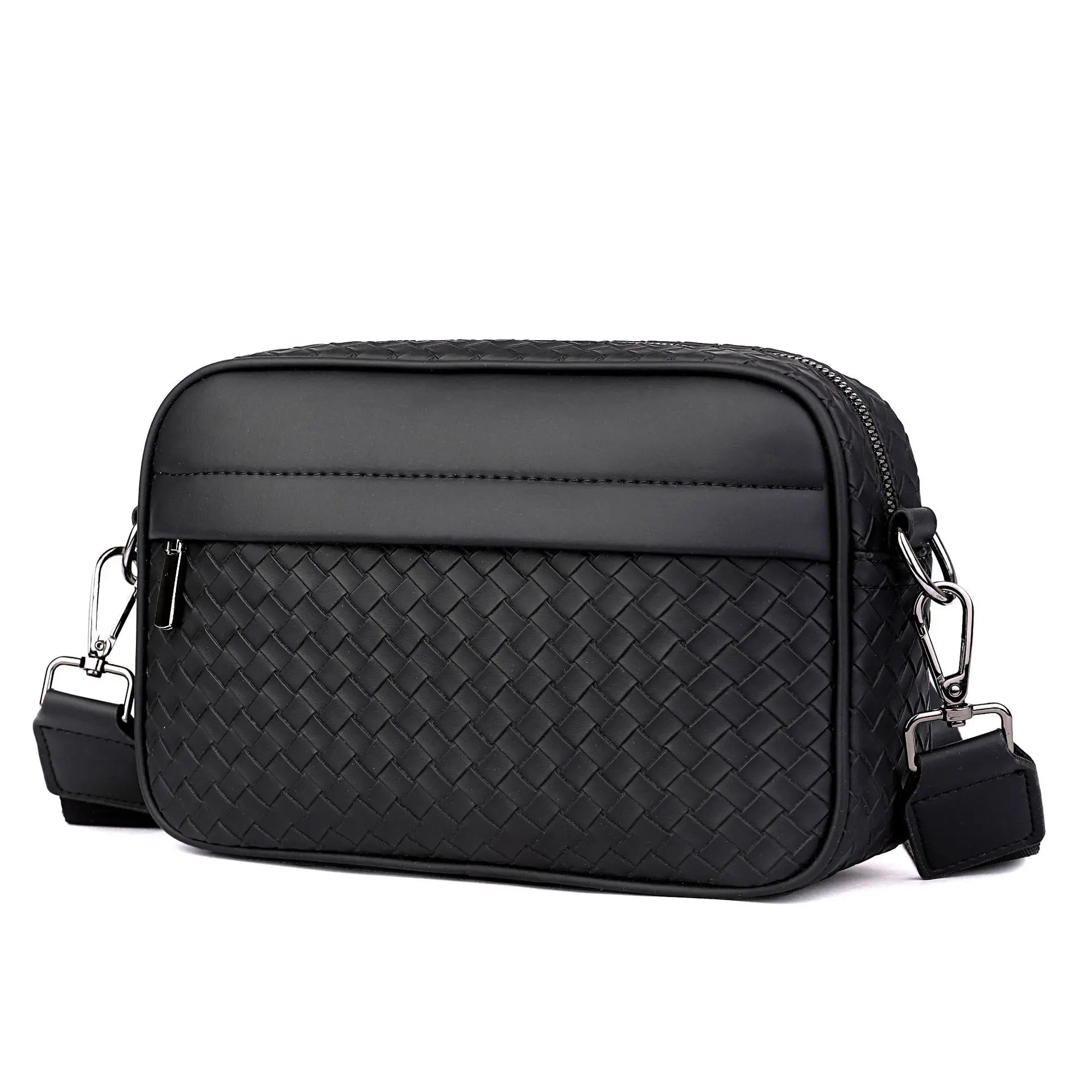 Men's Casual Plaid Crossbody Sling Bag New Trend Korean Style Small Square PU Leather Satchel with Logo Decoration Fashion Style
