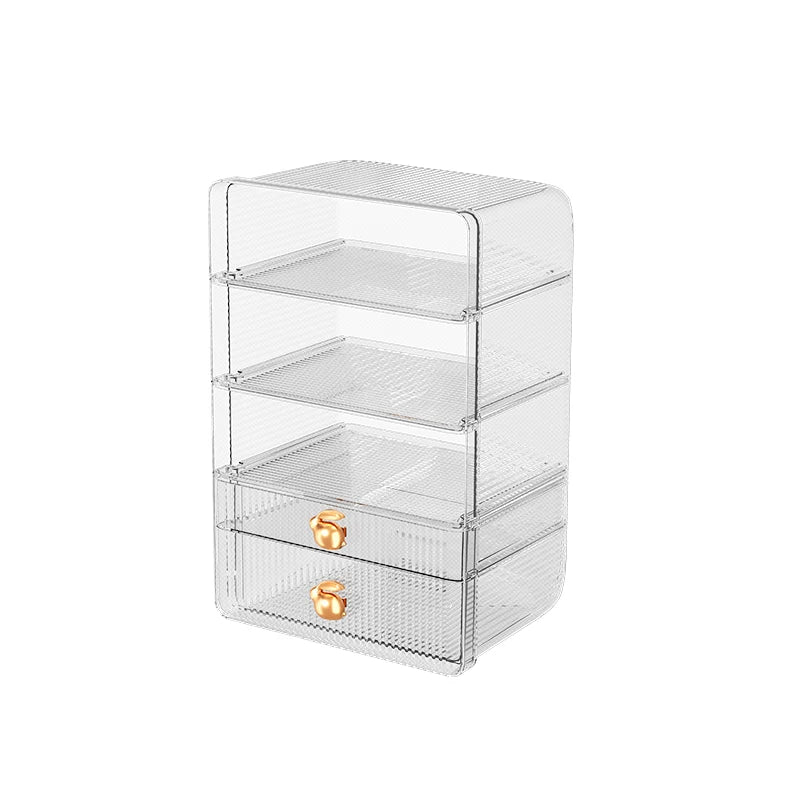 Sesame Desktop Cosmetics Storage Cabinet Dresser Cosmetic Organizer PET Plastic Drawer Type Cabinet With Detachable Panels