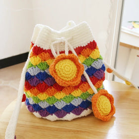 Colourful Sunburst Natural Soft Cotton Mini Purse Handmade Crochet Drawstring Bag