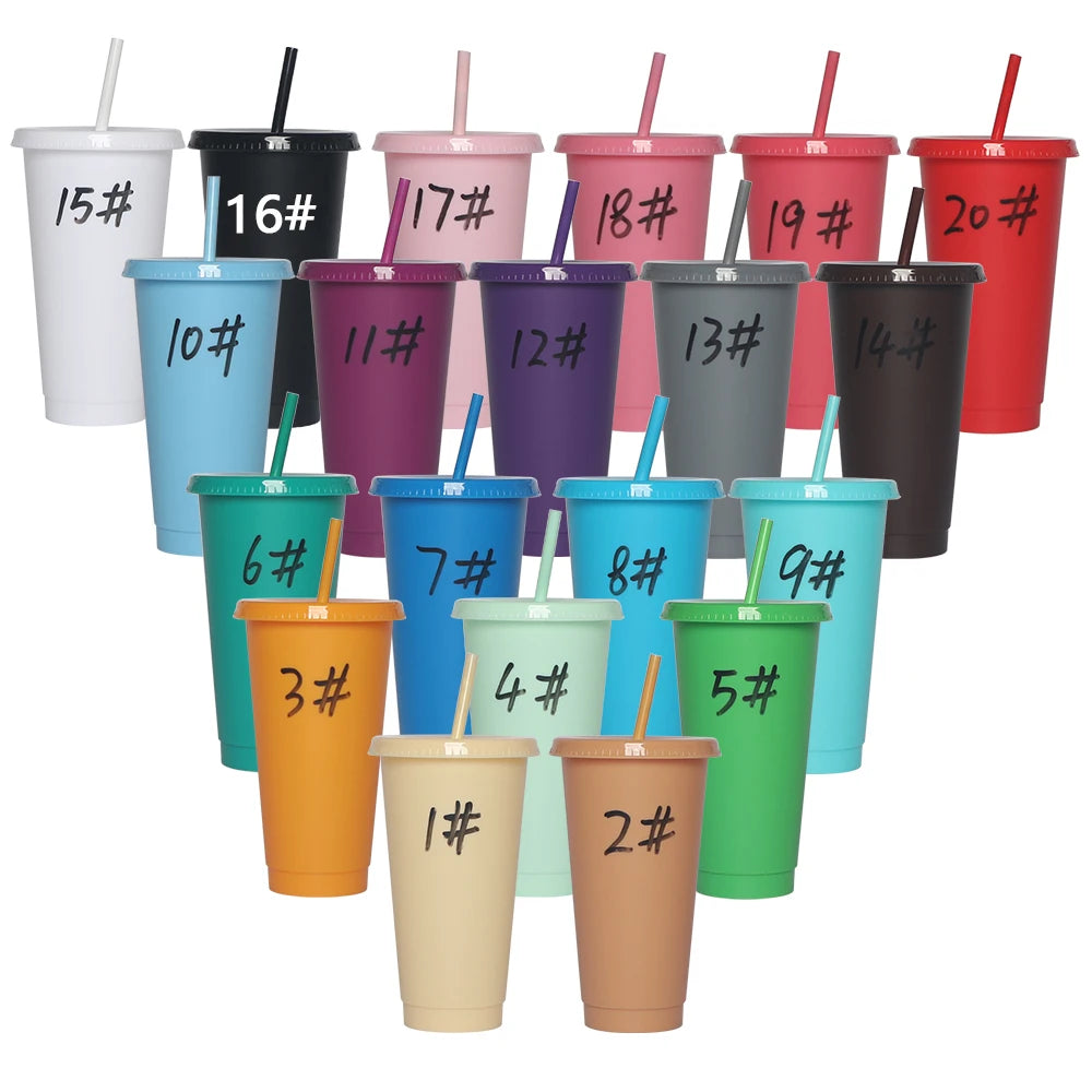Customized logo 24oz Plastic Drink Water Coffee Cup Wholesale Bulk Tumbler with Straw