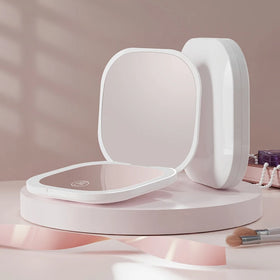 Hot Sale Portable Rechargeable Magnification Compact Makeup Mirror with LED Lights Pocket Traveling Hand Led Makeup Small Mirror