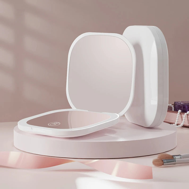 Hot Sale Portable Rechargeable Magnification Compact Makeup Mirror with LED Lights Pocket Traveling Hand Led Makeup Small Mirror
