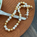 10mm Gold & Grey Shell Pearl Beaded Necklace Bold Chunky Statement Strand Large Two-Tone Pearl Necklace for Modern Women