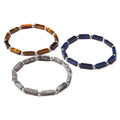 New Rectangle Stone Bracelet for Men Natural Stone Bracelets Stainless Steel Round Beads Elastic Bracelet Jewelry Women