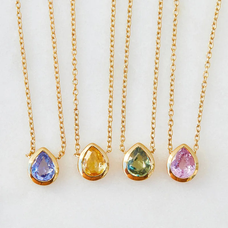 Custom 18K Gold Plated 925 Sterling Silver Pear Cut Zirconia Water Drop Birthstone Necklace Pendant