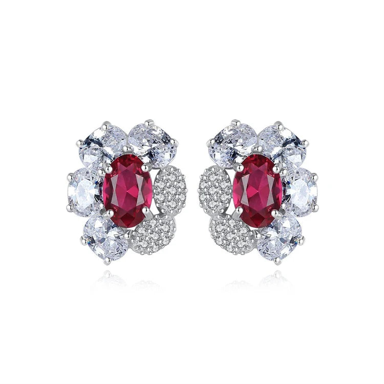 Exquisite 925 Sterling Silver Colored Zircon Diamond Flower Shaped Gemstone Stud Earrings